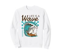 Life Is A Wave Funny Surfing Shark Retro Beach Sweatshirt