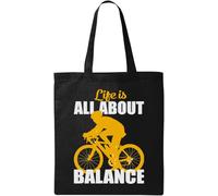 Life is All About Balance Bicycle Graphic Natural Ecological Cotton Tote Bag Black