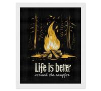 Life is Better Around The Campfire Shining Diamond Art Painting Kits for Adults Personalized Round Full Drill Paintings DIY Crafts Kit Home Decor 16"x20"