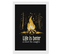 Life is Better Around The Campfire Shining Diamond Art Painting Kits for Adults Personalized Round Full Drill Paintings DIY Crafts Kit Home Decor 8"x12"