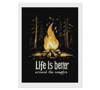Life is Better Around The Campfire Shining Diamond Art Painting Kits for Adults Personalized Round Full Drill Paintings DIY Crafts Kit Home Decor 12"x16"