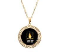 Life Is Better Around The Campfire Stylish Circle Necklace Pendant Multicolored Diamond Necklaces Jewelry Gift for Women