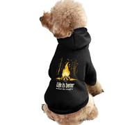 Life Is Better Around The Campfire Warm Dog Hooded Sweatshirt with Hat Soft Pet Pullover Clothes for Small Medium Large Pets