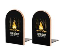 Life Is Better Around The Campfire Wood Book Ends Universal Bookends 1 Pair Heavy Books Holders for Office Home Library