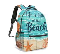 Life is Better at the Beach 16 Inch Backpack Seahorse Starfish Flat Illustration Summer Vacation Coral Print Travel Bag (03)