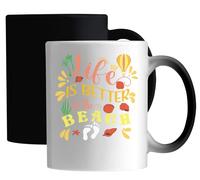Life is Better at The Beach Balloon and Sea Shells Graphic Ceramic Magic Mug White