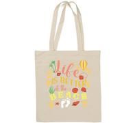 Life Is Better At The Beach Balloon And Sea Shells Graphic Natural Cotton Tote Bag White