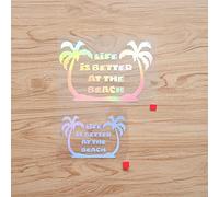 Life is Better at The Beach Palm Trees Hawaii Life Sticker Decal Vinyl - 2 Pack Holographic Iridescent, 10.2cm, 15.2cm - No Background Die Cut for Car Boat Laptop