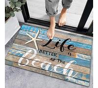 Life is Better at The Beach Starfish Indoor Doormat Front Door Mats,Water Absorbent Non Slip Entrance Rugs,Rustic Wood Grain Floor Bath Rug for Bedroom Bathroom Living Room 36X24 Inch