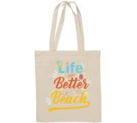 Life Is Better At The Beach Summer Fun Graphic Natural Cotton Tote Bag White
