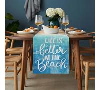 Life Is Better At The Beach Table Runner 13x120 inch Summer Ocean Cotton Linen Dining Table Runner Ideal for Dresser Kitchen Coffee Tables - Machine Washable