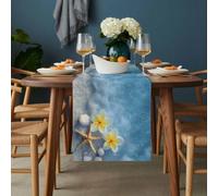 Life Is Better At The Beach Table Runner 18x72 inch Summer Ocean Starfish Flower Cotton Linen Dining Table Runner Ideal for Dresser Kitchen Coffee Tables - Machine Washable