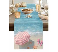 Life Is Better At The Beach Table Runner 36 Inches Long, Summer Sea Umbrella Slippers Starfish Washable Table Runners Heat-Insulation Kitchen Dining Table Decorations for Home Party Decor, 13"x36"