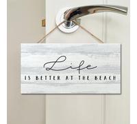 Life Is Better at The Beach Wooden Signs Retro Wall Plaque Family Love Wood Sign Plaque Wall Decor Hanging Plaque Sign For Front Door Entryway Porch Bar Pub Party Housewarming Gift 4x8 IN