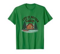 Life is Better at The Cabin Rustic Outdoors Retreat T-Shirt, Men, Kelly Green, Medium