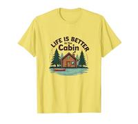 Life is Better at The Cabin Rustic Outdoors Retreat T-Shirt, Men, Lemon, M