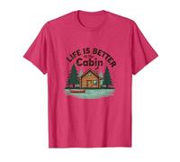 Life is Better at The Cabin Rustic Outdoors Retreat T-Shirt, Men, Red Heather, Small