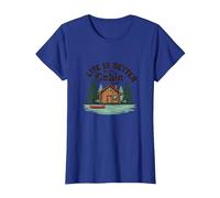 Life is Better at The Cabin Rustic Outdoors Retreat T-Shirt, Women, Royal Blue, Medium