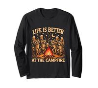 Life is Better At The Campfire Raccoons Beer Vintage Camping Long Sleeve T-Shirt