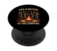 Life Is Better At The Campfire Spooky Skeleton Beer Camping PopSockets Adhesive PopGrip