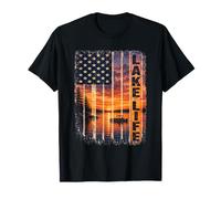 Life is Better At The Lake Pontoon Boating Wakeboard US Flag T-Shirt