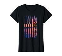 Life is Better At The Lake Pontoon Boating Wakeboard US Flag Value Graphic T-Shirt, Women, Black, M