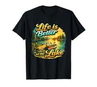 Life is Better At The Lake Sunset Canoe Nature Vibes Graphic T-Shirt