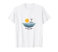 Life is Better at The Lake Sunset Waves Vacation T-Shirt, Men, White, 3XL