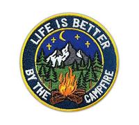 Life is Better By The Campfire Embroidered Patch Camping Embroidery Patches Summer Camp Vacation Wildlife Mountains Forests Outdoor Travel Nature Hook & Loop Patches for Clothes Backpacks Hats 3x3 in