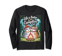 Life Is Better By The Campfire Smores Funny Cat Camping Long Sleeve T-Shirt