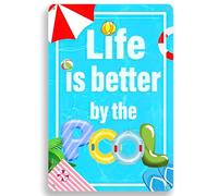 Life Is Better By The Pool Funny Metal Tin Sign,Pool Decor Pool Rules Metal Signs Wall Art Poster for Swimming Pool Beach Garage Far Bar Pub Gifts Man Cave Decor 12x8inch