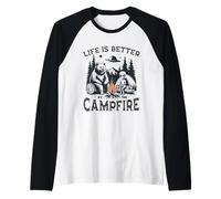 Life is Better Campfire Bear Alien Camping UFO Raglan Baseball Tee