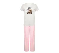 Life Is Better in Pyjamas Owl, Cute Sleepy Owl Design, White Pink Coloured Cotton Nightwear Clothes Women Long Pyjamas Sets 2 Piece. (UK, Alpha, M, Regular, Regular, White Pink)