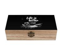 Life Is Better on River Wooden Storage Box Decorative Keepsake Boxes Jewelry Organizer Gifts with Hinged Lid