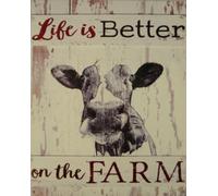 "Life is better on the farm" - Cow stable farm tin sign - gate sign in vintage design - 25 x 20 cm - saying: "Das Leben ist schöner auf dem Bauernhof"