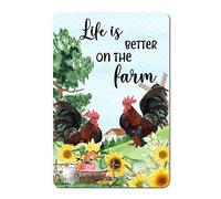 Life Is Better on The Farm Metal Signs Rooster Chicken Sunflower Painting Tin Signs Retro 8×12 Inch Personalized Metal Sign Room Decor Mothers Day Living Room Patio Front Door Home