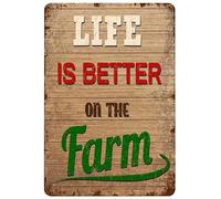 Life is Better on The Farm Primitive Farmhouse Country Kitchen Tin Sign Metal Wall Art Iron Painting for Indoor Outdoor Home Decor Room Door Accessories Poster Gifts 8x12 Inch