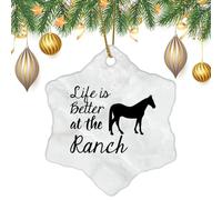 Life Is Better On The Ranch Christmas Ornaments Ceramic Ornament Quote Ornament Christmas Decorations for Tree Souvenir Gift Xmas Pendant Party Decor 3 Inches