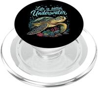 Life Is Better Underwater Sea Turtle Oceans Lover Diving PopSockets PopGrip for MagSafe