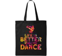 Life is Better When You Dance Paint Splash Graphic Natural Ecological Cotton Tote Bag Black