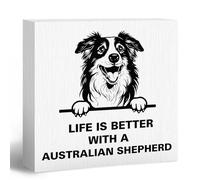 Life Is Better with A Australian Shepherd Wooden Box Sign,Australian Shepherd Gifts,Dog Lover Gifts for Women Wood Block Box Sign Plaque for Home Wall Shelf Decor 5x5 Inch