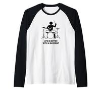 Life is Better with a Backbeat Funny Drummer Design Raglan Baseball Tee