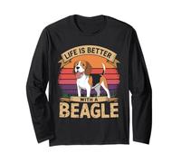 Life is Better with a Beagle Retro Sunset Design Long Sleeve T-Shirt
