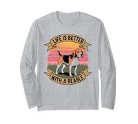 Life is Better with a Beagle Retro Sunset Design Long Sleeve T-Shirt