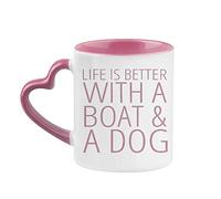 Life is Better with a Boat a Dog Coffee Mugs for Men Birthday Presents Motivational Mug Ceramic Cup 11oz Mugs Gifts (Pink Heart Handle)
