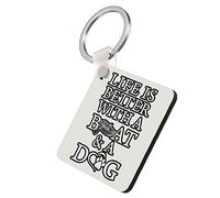 Life is Better with a Boat and a Dog Motivational Presents Funny Unique Unisex Gift Inspired Key Ring. (MDF Keyring)