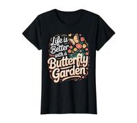 Life is Better with a Butterfly Garden Monarch Milkweed Value Graphic T-Shirt, Women, Black, L