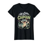 Life is Better with a Caiman Reptile Exotic Pet Value Graphic T-Shirt, Women, Black, S