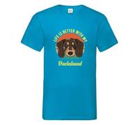 Life Is Better With A Dachshund Dog Pet Novelty T Shirt (Azure, S)