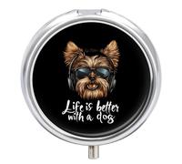 Life is Better with A Dog Funny Round Pill Organizer Travel Pharmacy Box Portable Medicine Case with 3 Compartments